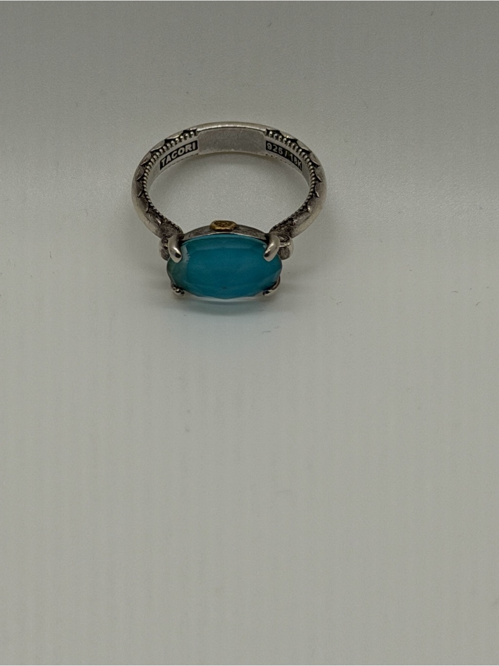 Tacori 18K925 Barbados Blue Neolite Turquoise Quartz Ring Size 7